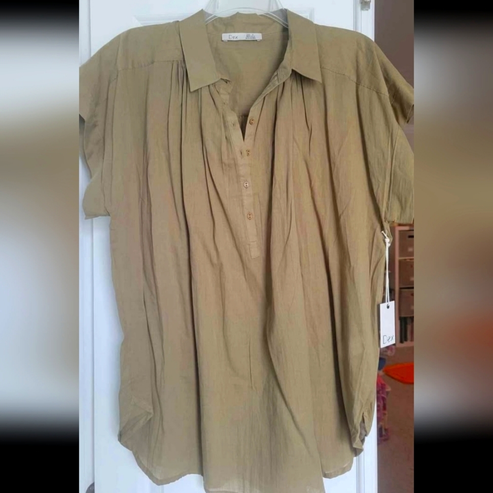 NEW Olive Cotton Button-Up Blouse